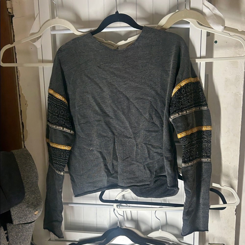 Elegant Gray Sweater with Gold Accents